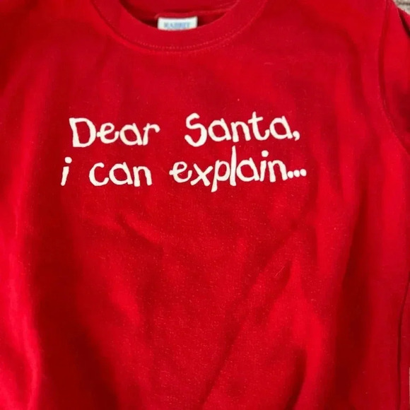 Rabbit Skins Red long sleeve sweat shirt "Dear Santa I Can Explain" Size 4 - Picture 2 of 5